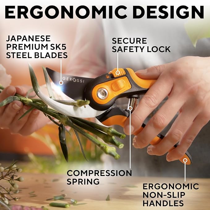 Bypass Pruning Shears with Ultra Sharp Blades - Premium Pruners w/Adjustable Feature for Any Hand Size - Ergonomic & Sturdy Scissors For Gardening - Perfectly Cutting Through Anything in Your Yard