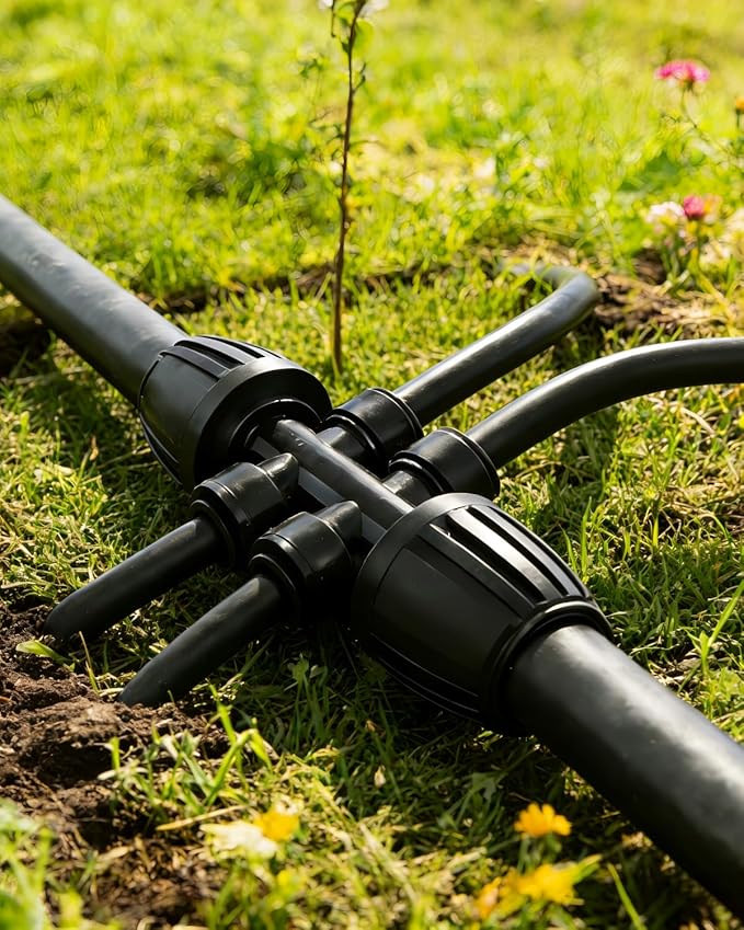 1/4" Drip Irrigation Tubing with 6" Emitter Spacing, (100 Ft Roll) Hydroponics Dripline, 1/4" Drip Irrigation Fittings Included, Drip Line for Irrigation, Window Boxes and Greenhouses (Black)