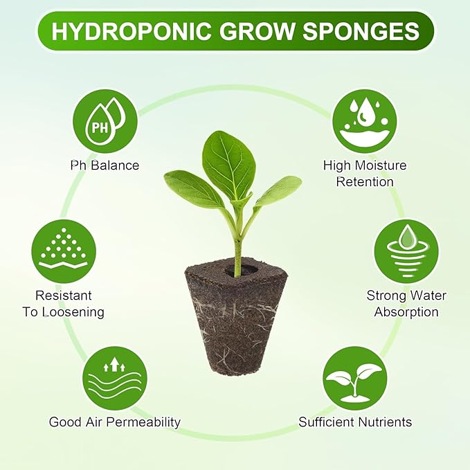 M METERXITY 50-Pack Grow Sponges, 1.1x0.7x1.4 Inch Replacement Root Growth Sponges Seed Pods for Plant Rooting/Seed Germination/Hydroponic Gardens System Supplies, Starter Plug for Seeds