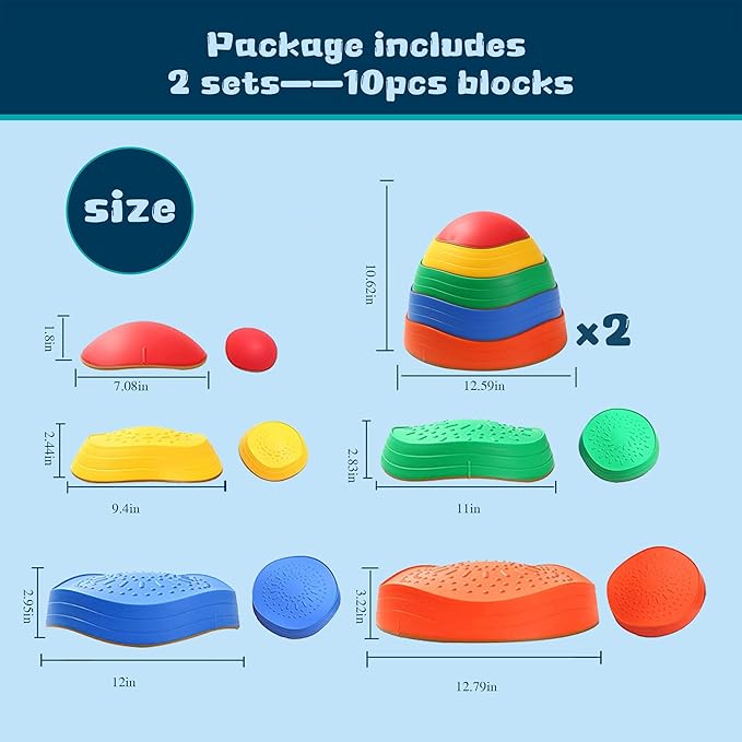 makarci Balance stepping stones for kids 10pc, non-slip toddlers sensory toys outdoor or indoor play, promoting motor skills and confidence,Coordination Toys for children age 3 4 5 6 7+