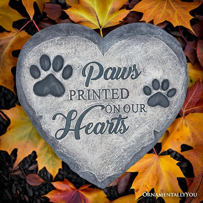 OrnamentallyYou Elegant Resin Stepping Stone, Outdoor Garden Pathway Decoration (Paws Printed on Our Hearts Memorial Stepping Stone for Pet, 9.5" Dog Funeral and Pet Cemetery Decor)