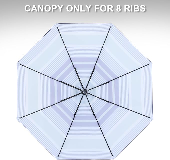 MASTERCANOPY Patio Umbrella 10 ft Replacement Canopy for 8 Ribs-Navy and Green Stripe Canopy Only
