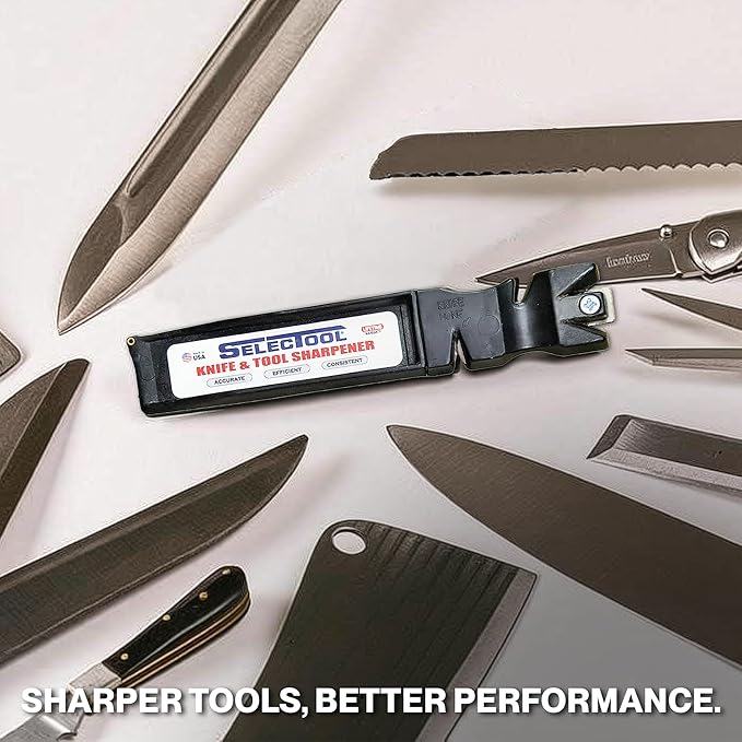Selectool Tool and Knife Sharpener MultiTool Blade Sharpener for Kitchen Knives with Training Knife, Pocket Knife, Tools, Scissors, Axes & More, EDC Gadgets for Outdoor Hunting, Made in USA, 1 pc