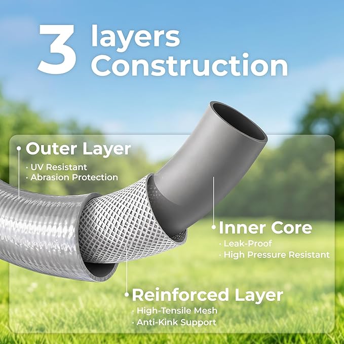 5/8" x 6 ft Leader Hybrid Garden Hose - No Kink Leakproof Heavy Duty Flexible Lightweight Durable Water Hose - Female to Female Fittings for Reel Cart, Gardening, Lawn & Car Wash
