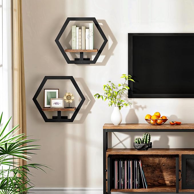 CHOEZON Wall Planters for Indoor Plants Set of 2, Wall Plant Holder, Floating Shelves for Living Room, Bedroom, Kitchen, Home Office, Rustic Brown and Black TBJ40P2BF