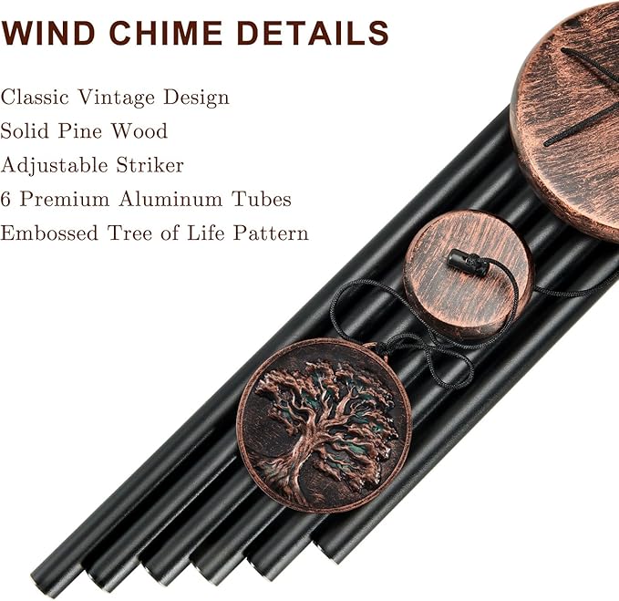 Wind Chimes for Outside, Vintage Deep Tone Tree of Life Wind Chime, for Dad, Meaningful Birthday Gift for Men, Garden Patio Decor (32" Tree of Life)
