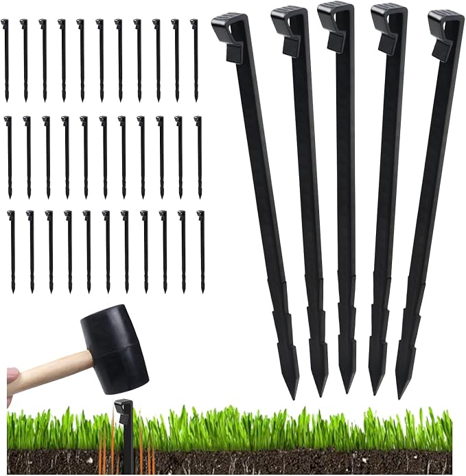 55 Pcs Landscape Edging Anchor Stakes, 8.5 in Heavy Duty Plastic Garden Stakes, Black Garden Anchoring Spikes for Yard, Edgings Garden Lawn, Fence Barrier