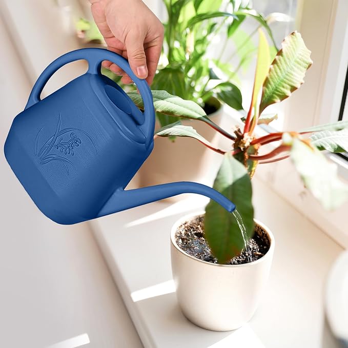 Hand Plastic Watering Can - for Home Plant Garden - 1/2 Gallon - Blue