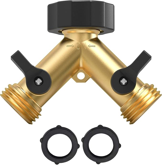 Twinkle Star 2 Pack Garden Hose Splitter 2 Way, Heavy Duty Brass Connector Tap Splitter, Y Connector Brass Garden Hose Adapter with 2 Valves