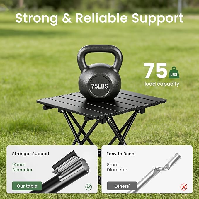 2 Pack Portable Camping Table Foldable, Ultralight Small Folding Beach Table with Carry Bag for Outdoor Travel, Beach, Camp, Picnic, BBQ, Cooking, Festival, Boat, Home Use (Black-M)