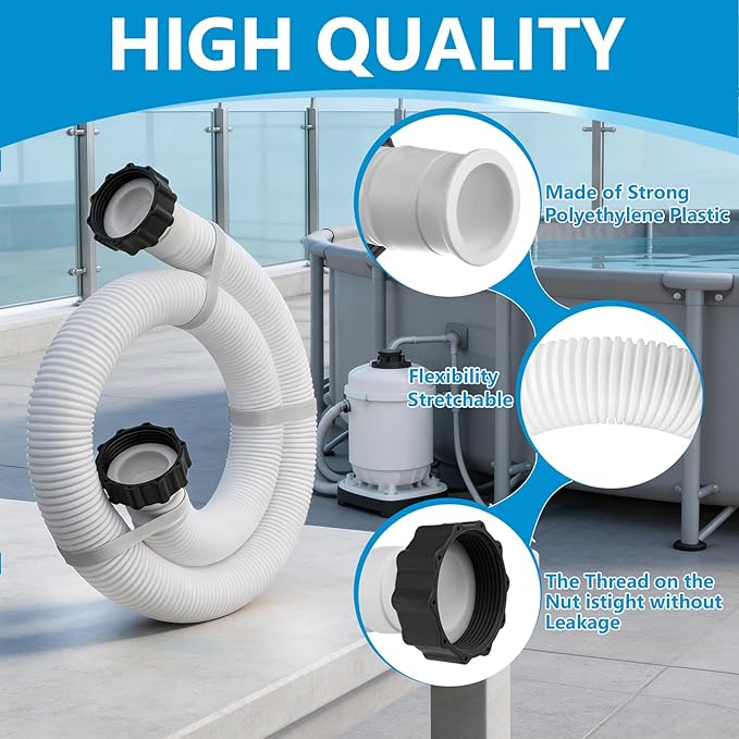 1.5" Pool Pump Hose for Intex Sand Filter Pumps & Saltwater Systems 29060E Pool Filter Hose for Intex & Coleman Above Ground Pools Parts 59" Long replacement hoses with 4 Washers, 2 Pack (1)