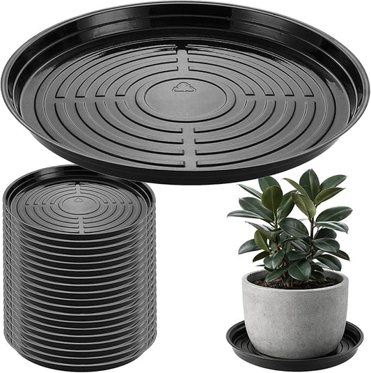 20 Packs 20 Inches Extra-Large Black Plant Saucers for Indoor Outdoor Use Heavy Duty Plastic Plant Trays for Planter Bulk Flower Pot Drip Trays to Catch Water, 4 to 20 Inch