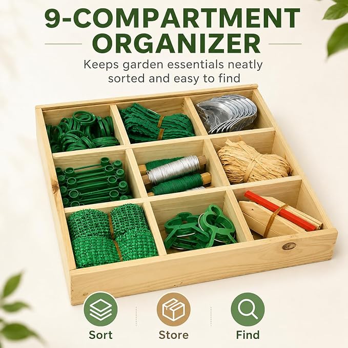 Gardening Gifts for Women Men, 9-Compartment Wooden Garden Accessory Box with Clear Lid, Gardener’s Essentials Organizer, Garden Tools Gift for Mom Dad Grandparents Garden Lovers