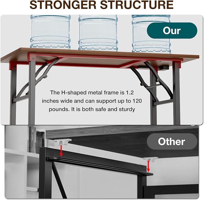 TEMI Long Computer Desk Folding Table - No Assembly, Compact 55.1" Foldable Desk with Power Outlets & USB Charging Port, Portable Lagre Office Desk, Ideal Large Study Table for Narrow Spaces, Walunt