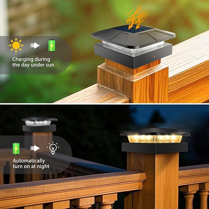 Peasur 4x4 Solar Post Cap Lights Outdoor with 3 Modes, LED Post Light Solar Powered Waterproof, Wood/Vinyl Fence Posts Lights for Deck Railing Mailbox