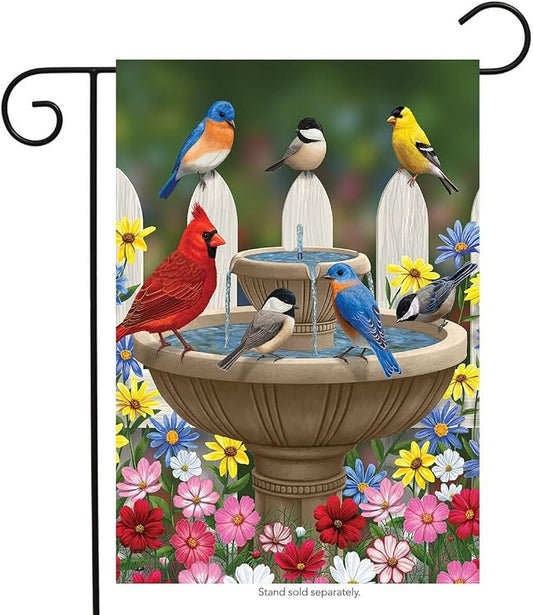 Briarwood Lane Birdbath Gathering Seasonal Garden Flag