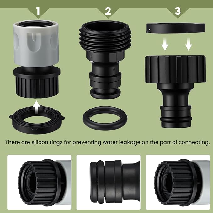 Hotop 16 Pieces Garden Hose Quick Connector 3/4 Inch Plastic Water Hose Fittings Male and Female Connectors End Adapters with 10 Pieces Rubber Gaskets(Gray, Black)