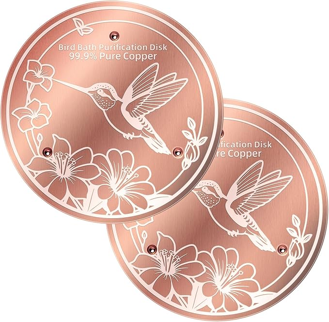 2 Pack Bird Bath Copper Disks, 99.99% Pure Copper Bird Bath Cleaner, Triple-Point Support, All-Season Water Cleaber for Outdoor Bird Baths Bowls