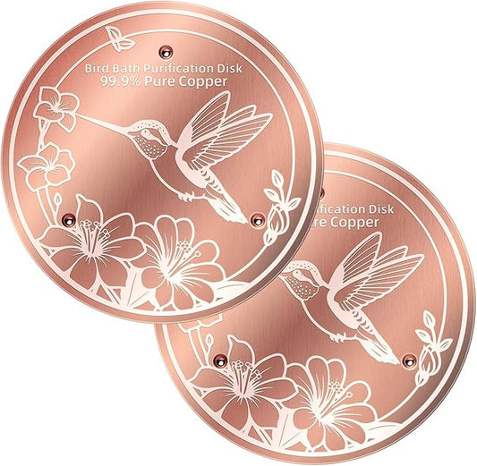 2 Pack Bird Bath Copper Disks, 99.99% Pure Copper Bird Bath Cleaner, Triple-Point Support, All-Season Water Cleaber for Outdoor Bird Baths Bowls