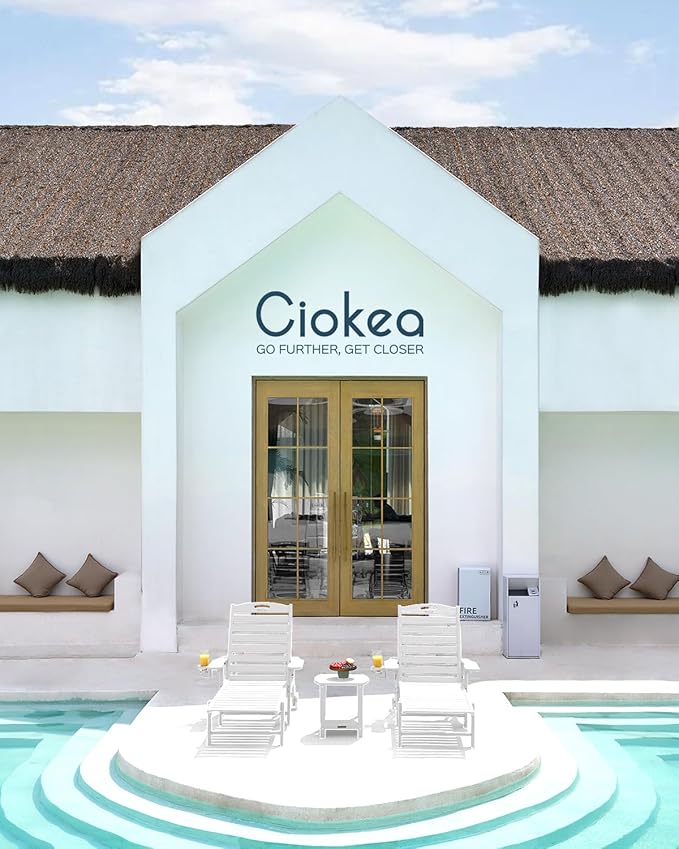 Ciokea Lounge Chair Outdoor Set of 4, Oversized Chaise Lounge Chair with 5 Positions, HDPE, Patio Lounge Chairs with Wheels & Cup Holder for Lawn, Pool, Deck, Poolside, White