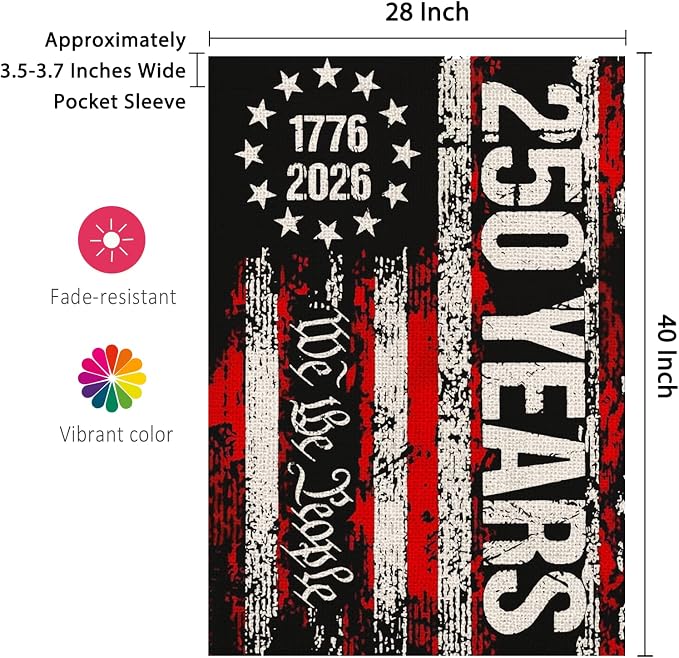 250 Anniversary Usa Garden Flags for Outside,250 Anniversary USA Flag Patriotic 4th of July Decorations We the People 1776-2026 Yard Flags Double Sided Waterproof Flag Outdoor Banner 28x40 Inch 250 Year American Flag