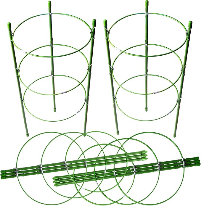 LEOBRO 4 PCS Metal Plant Cages, Tomato Cages, Metal Garden Plant Supports, Plant Trellis, Plant Stakes for Tomato, Climbing Plant, Flower, Seedlings, 17.7" High, 7.1"/7.87"/8.66" Inner Diameter