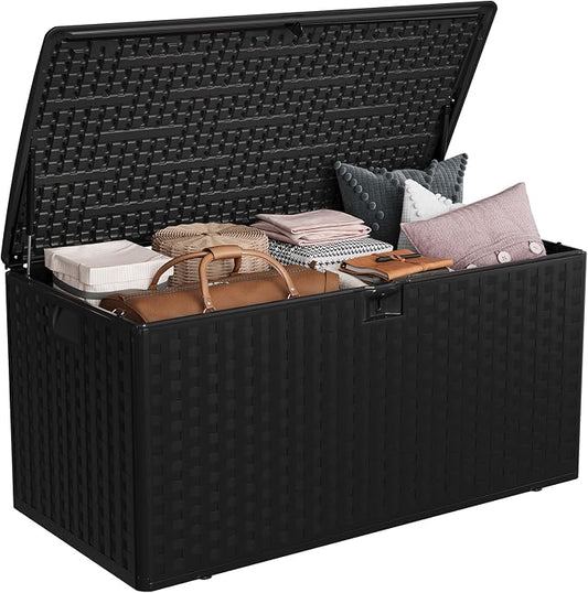 IDEALHOUSE 100 Gallon Resin Deck Box, Waterproof Outdoor Storage Box with Lockable Lid & UV Resistant, Patio Furniture Cushion Storage Container for Garden, Backyard, Poolside (Black)
