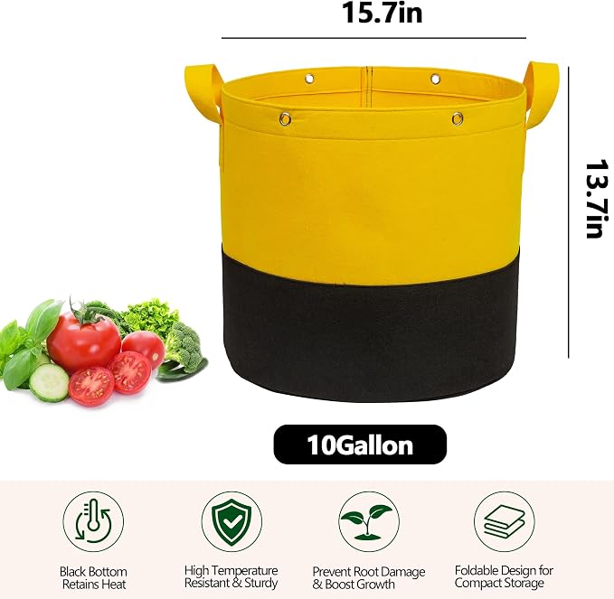5-Pack 10 Gallon Grow Bags,Two-Tone Patchwork Planting Bags, 350G Thick Breathable Fabric Plant Pots, Reusable Planter Bags with Drainage Holes for Garden Vegetables Fruits Planting