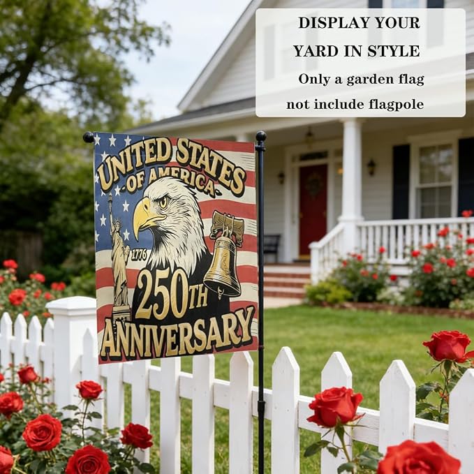 250 Anniversary usa Garden Flag 12x18 Double Sided, 1776-2026 USA 250th Anniversary Patriotic Yard Decor Vintage US Map Flag