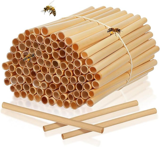100Pcs Bee House Tubes - Natural Reed Pollinator Tubes for Leaf - Bee Nesting Supplies for Garden Beekeeping and Pollinator Habitat