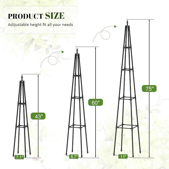 Alisisfores 6 FT Obelisk Trellis for Climbing Plants,Garden Trellis with Extra Thickened Plastic-Coated Metal Pipes, Outdoor & Indoor Garden Support for Potted Plants, Black