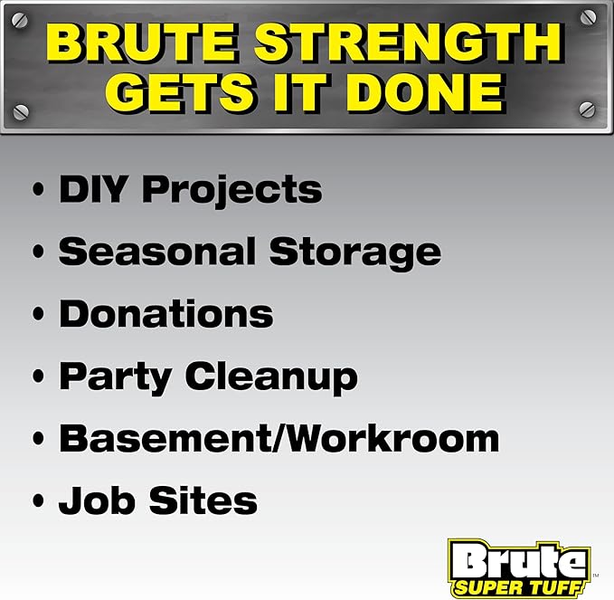 Brute Super Tuff Heavy Duty 2.2 MIL Contractor Bags, Extra Large Trash Bags, Twist Tie Closure, Black, 55 Gallon, 15 Count
