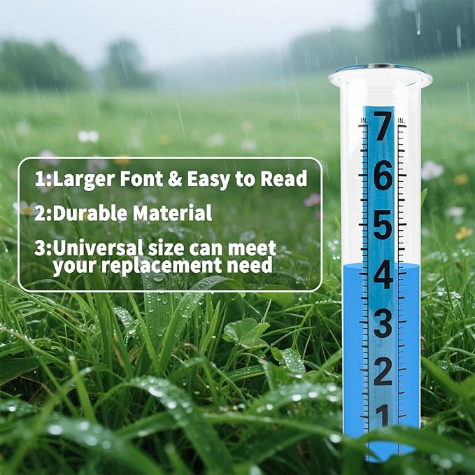 TBWHL Rain Gauge Outdoor, 7 Inch Rain Gauges Outdoors Best Rated, Upgrade Freeze Proof Outdoor Rain Gauges Replacement Tube for Garden Yard Lawn, Easy to Read Rain Gauge with 1 Clean Brush (2pcs)