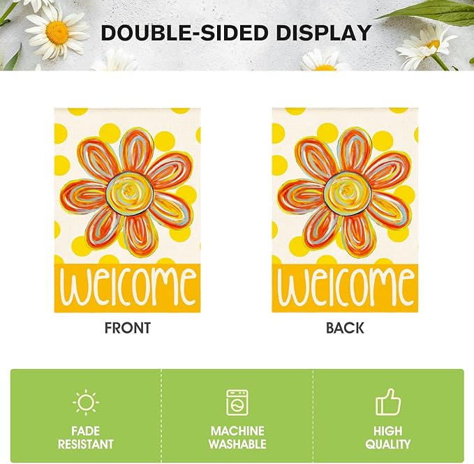 AVOIN colorlife Summer Floral House Flag 28x40 Inch Double Sided Outside, Polka Dots Seasonal Welcome Yard Outdoor Flag