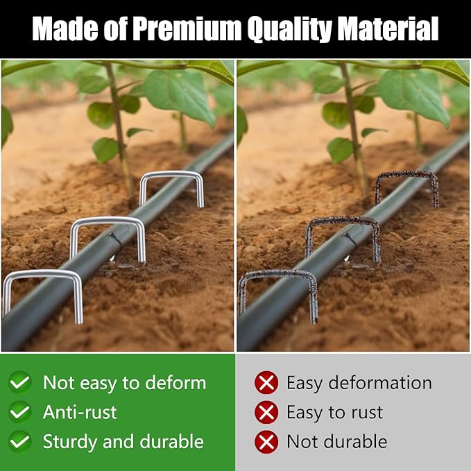 FEED GARDEN 4 Inch 50 Pack Galvanized Landscape Staples 12 Gauge Anti-Rust Garden Stakes Landscaping Fabric SOD Pins Yard Stakes for Weed Barrier Fabric