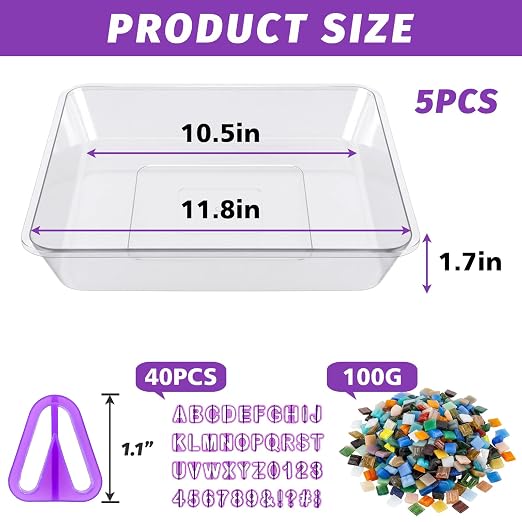 U0U 5Pcs Stepping Stone Kit Includes 12inch Square Cement Molds,Mosaic Tiles and Carving Tools,DIY Garden Stepping Stone Kit for Kids,Outdoor Walkways Pavement Decoration (No Concrete Mix)