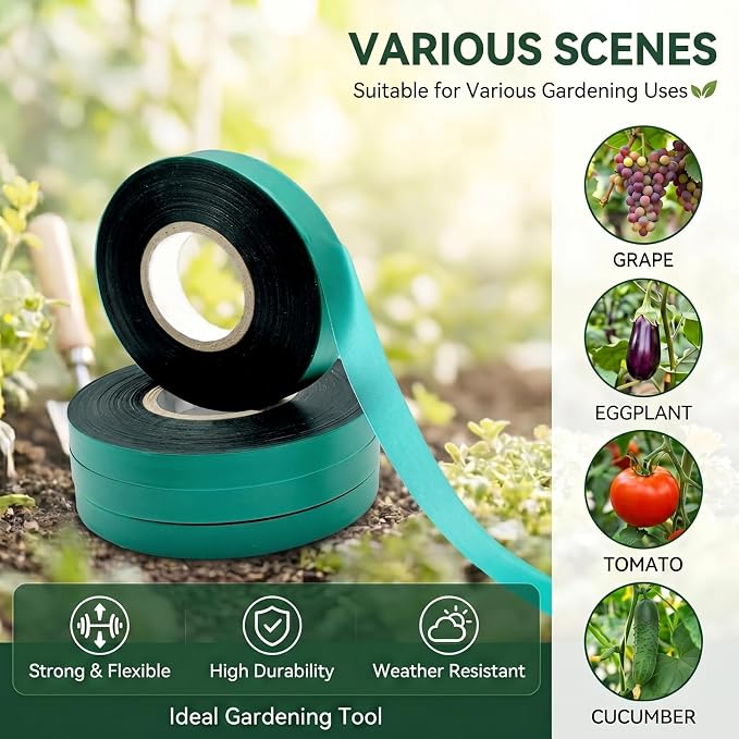 6 Rolls 150 Feet Stretch Tie Tape 0.5 Inch Garden Tie Tape Thick Plant Ribbon Garden Green Vinyl Stake for Indoor Outdoor Patio Plant Use