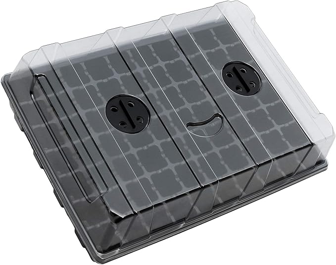 Gardzen Seed Starter Tray, 5 Pack Smiling Face Plant Germination Trays with Total 350-Cell, Seed Starter Kit with Humidity Vented Domes and Bases for Starting Vegetable Herb Seeds 18" x 14", Black