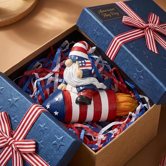 TERESA'S COLLECTIONS 4th of July Gnome Firework Decorations, Memorial Day Hanging Ornament for Home, USA 250th Anniversary Patriotic Resin Independence Day Gift for Women, Indoor Outdoor Wall Decor 8"
