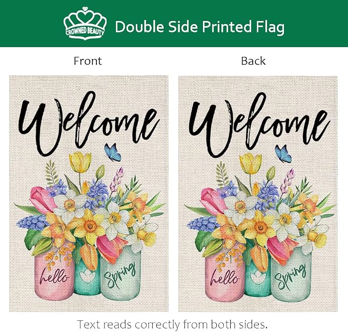 CROWNED BEAUTY Garden House Flag Floral Mason Jar Double Sided (Multi-Spring, 28"X40")