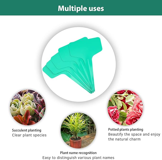 KINGLAKE Green Plant Labels,100 Pcs 6 x10cm Plastic Plant T-Type Tags Nursery Garden Labels