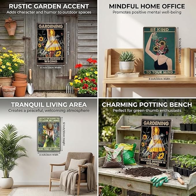 Gardening Gifts for Women, Set of 3 Funny Metal Garden Signs, Outdoor Garden Decor for Outside Yard Patio, Gifts for Gardeners Woman, Vintage Art Accessories, 8x12 Inch (3-Pack Complete Set)