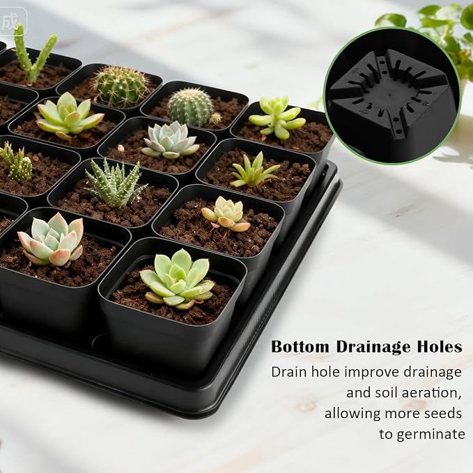 RooTrimmer 5 Pack 24 Cell Nursery Pots Trays with 2.8 inch (7CM) Square Nursery Pots 120pcs (Black), Plastic Seed Starter Tray with Drain Holes for Carrying and Holding Plant Pot(17"x11"x1.6")