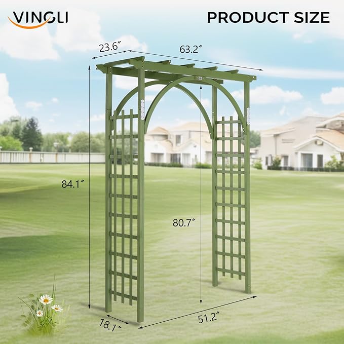 VINGLI 85in Wooden Arbor, Wedding Arch for Ceremony, Wood Trellis for Plant Climbing, Christmas Decor Pergola for Garden Backyard, Lawn (Olive Green)