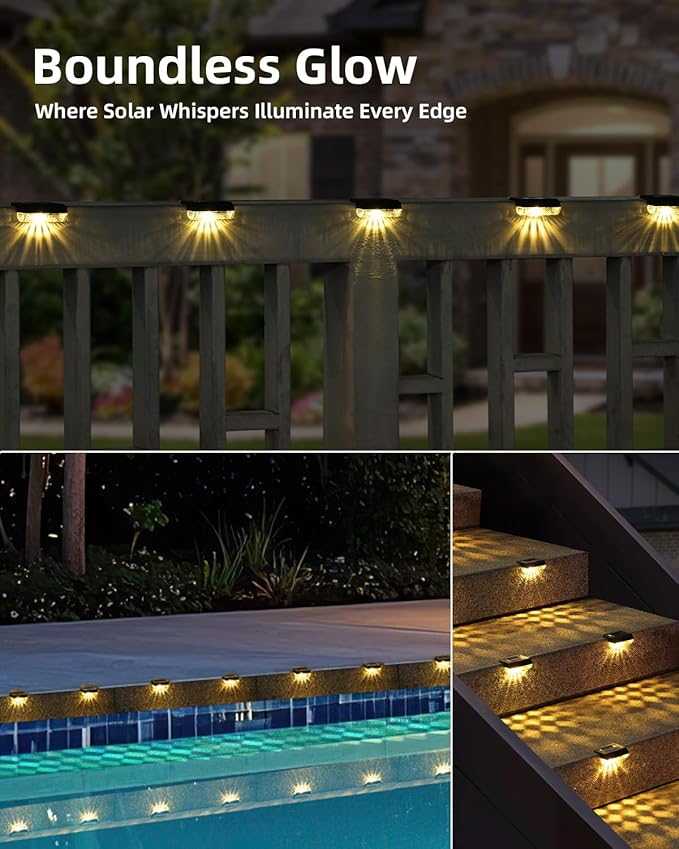 Herzila 24 Pack Solar Step Lights Outdoor Stairs, Solar Deck Lights 3000K Warm White, Auto Dusk-to-Dawn, Weatherproof, Low Profile, Solar Lights Outdoor for Fence Deck Patio Backyard Balcony