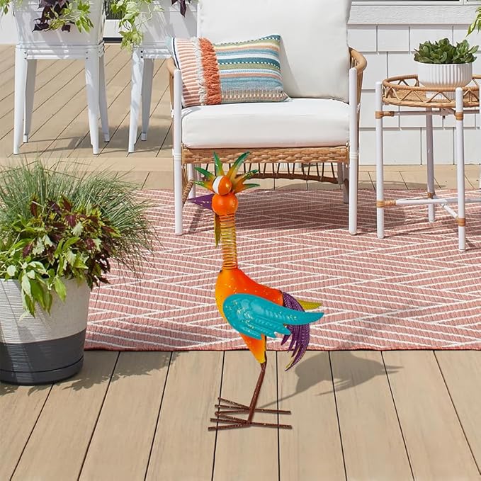Metal Wacky Rooster Garden Statue, Rooster Decor Yard Statue Decorations Outdoor, Chicken Yard Art for Outside, Patio, Backyard, Lawn (Orange)