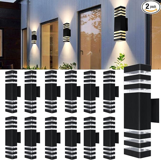 12Pack 15inch LED Square Up & Down Wall Lights,14W Outdoor Wall Light 4000K Day White Aluminum Body Waterproof IP65 LED Exterior Light Fixtures Wall Mount for House Patio Garage Garden.