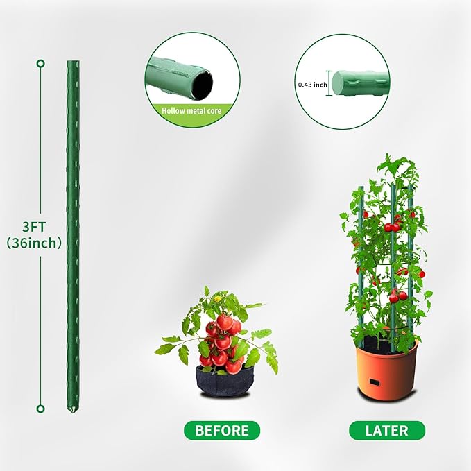 25 Pack Garden Stakes 3FT (36 Inch), Heavy Duty Steel Plant Support Stakes with Plastic Coating, Plant Sticks for Small Plants, Flowers, Vegetables, Potted & Indoor Outdoor Use