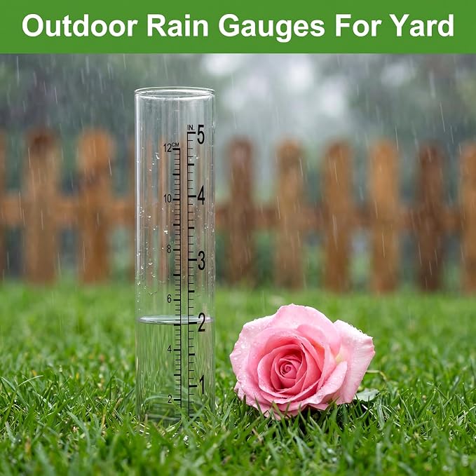 2PCS 5in Rain Gauge Replacement Tube, Dual-Scale Rain Gauge Tubes, Durable Plastic Rains Gauges for Yard Garden Outdoor Home, Flat Bottomed