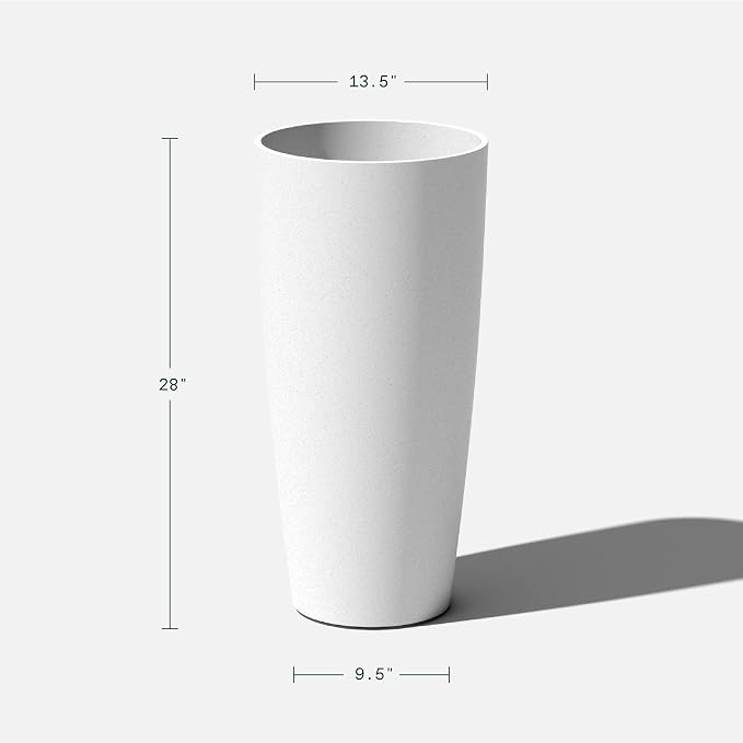 Veradek Vega Round Tall Planter Pots for Indoor/Outdoor Use | Made from Plastic - Stone Mix with Drainage Holes | Perfect for Small to Large Succulent Plants, Flowers, Modern Interior Plants